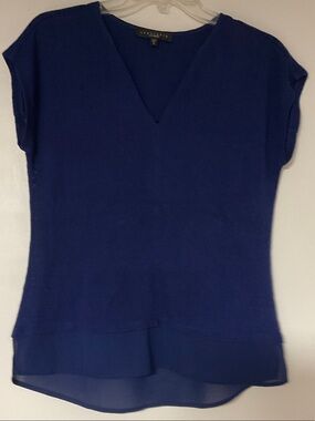 Sanctuary Royal Blue V-Neck Layered-Hem Blouse